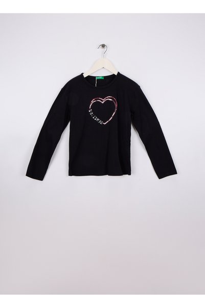 Sequined Black Girl's T-Shirt 3Atnc10Rg