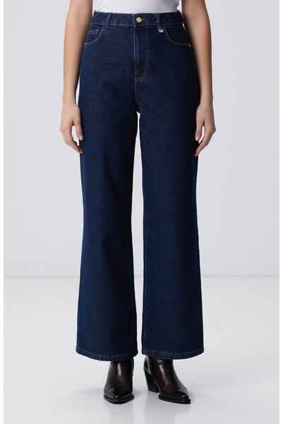 Dark Navy Blue High Waist Denim Trousers