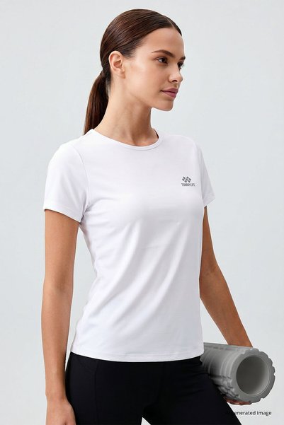 White Basic Short Sleeve Standard Fit O Neck Women's T-Shirt - 97144
