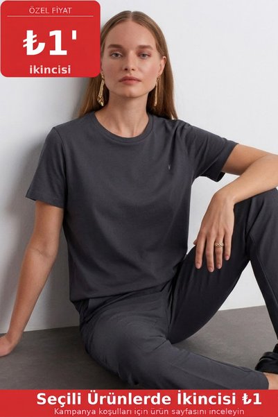 Women's Comfort Fit Basic Smoked Loose T-Shirt