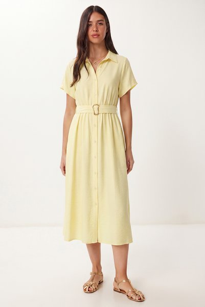 Belted Summer Ayrobin Shirt Dress Lgx0009 Yellow