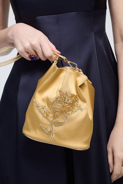 Mert Aslan Gold Embroidered Satin Bag