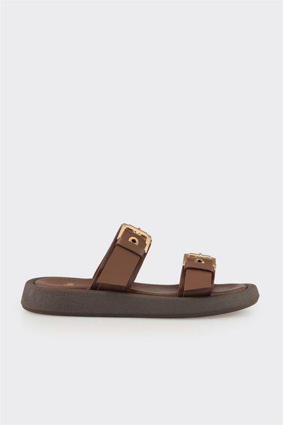 Brown Leather Women's Sports Slippers