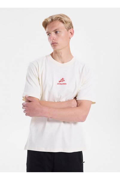 Ecru Men's Regular Fit Embroidered T-Shirt 12307781 Jorwildlife Tee Crew Bss26