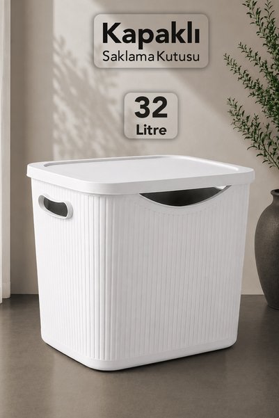 32Lt Multi-Purpose Storage Box - Decorative In-Cabinet Organizer Bathroom Kitchen Organizer White