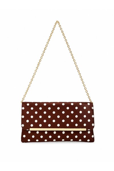 Brown Polka Dot Women's Chain Strap Polka Dot Clutch Bag – Stylish Evening Dress Shoulder and Hand Bag