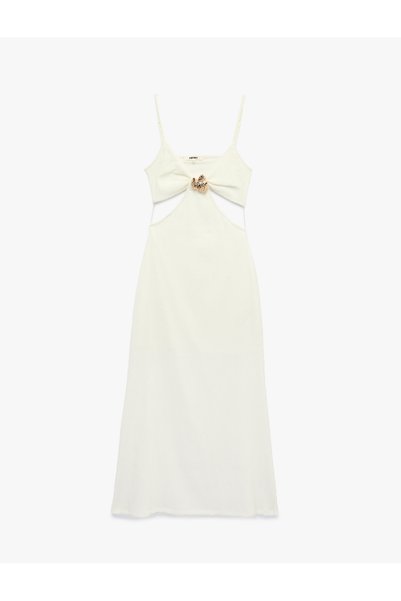 Textured Rope Strap Bodycon Dress with Accessory Window Detail