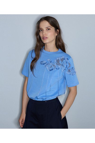 Floral Embroidered Tassel T-Shirt