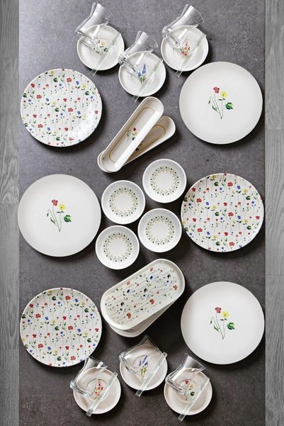 32 Piece 6-Person Azelia New Bone Porcelain Breakfast Set - Dowry Set Catering Serving Presentation Set