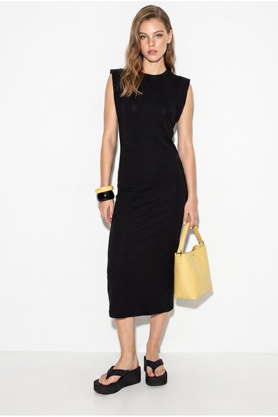 Women's Black Basic Summer Midi Knitted Dress 60286442
