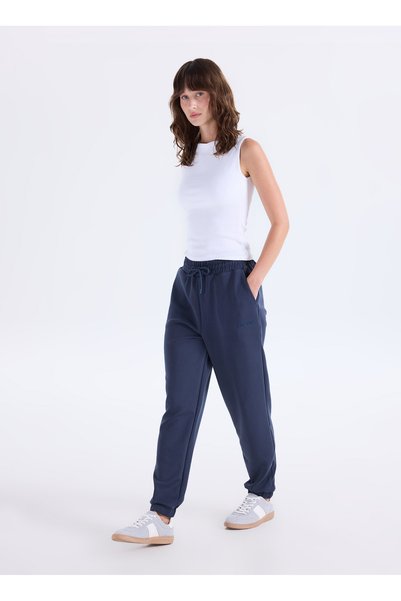 Navy Blue Women's Logo Printed Sweatpants M4Wl-Ea-1256