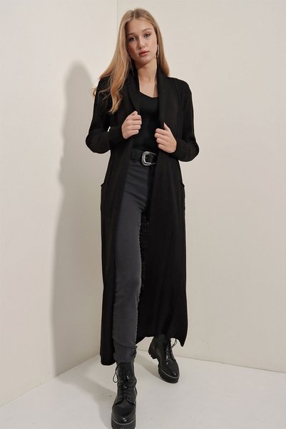 15690 Long Knitwear Cardigan - Black
