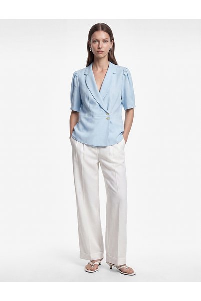 Short Sleeve Button Detailed Double Breasted Collar Shirt