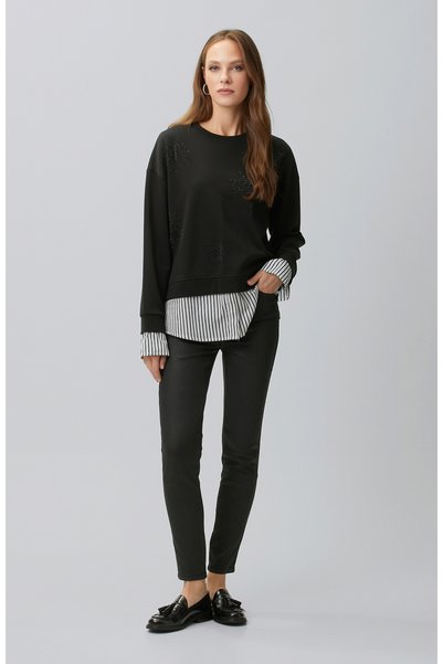 Black Coated Skinny Fit Denim Trousers