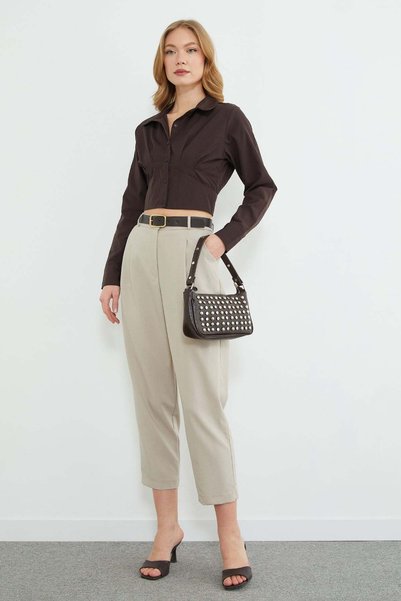 Belt Detail Pleated Pocketed Trousers