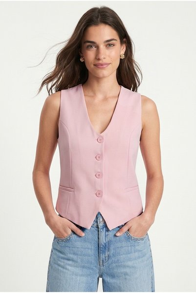 Women's Style Lined Pink Woven Vest