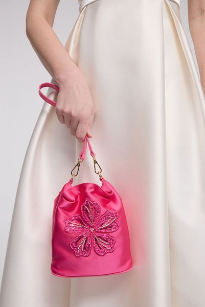 Mert Aslan Pink Embroidered Satin Bag