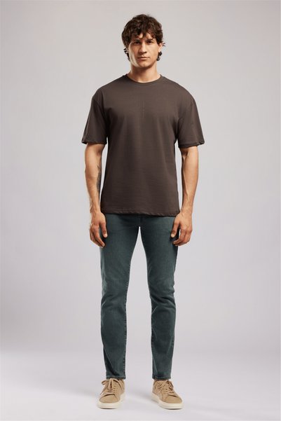 Aylos Men's Loose 100% Cotton Printed Crew Neck T-Shirt Brown