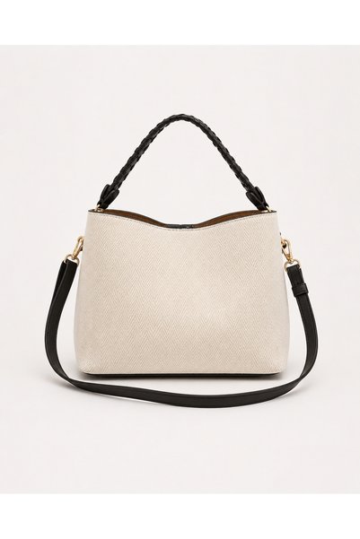Black Women's Canvas Textured Hand and Shoulder Bag - Stylish Design with Knitted Handle