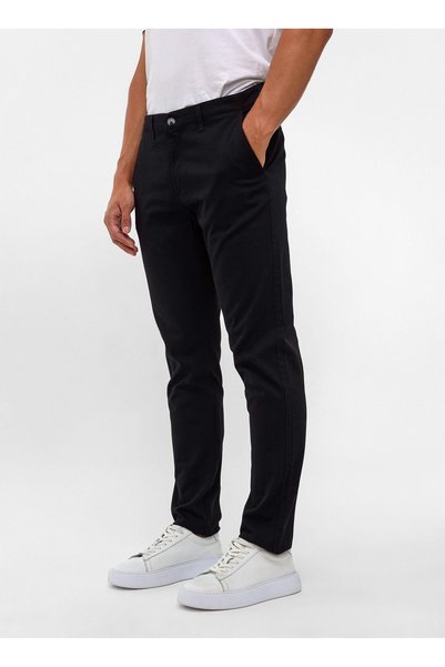 Black Men's Slim Fit Dobby Trousers Pn2020500683