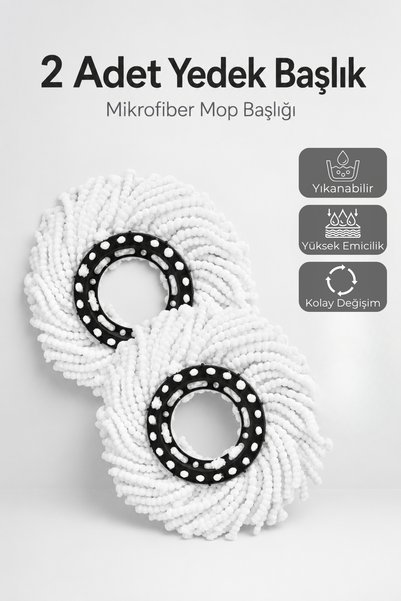 2-Pack Microfiber Mop Replacement Head 26 cm Compatible with Rotary Mop