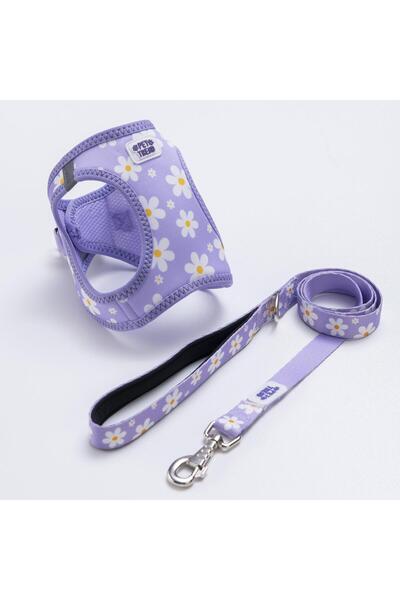 Purple Dream комплет поводник и градник за гради со дезен на маргаритки за мачки и кучиња