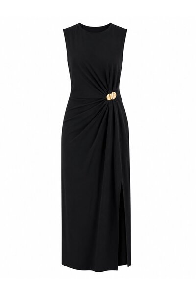 Black Beli Gold Buckle Long Dress - 2Y8191