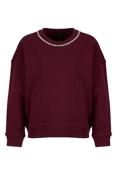 Burgundy Women's Crew Neck Oversize Stone Sweatshirt F5Wl-Swt0036