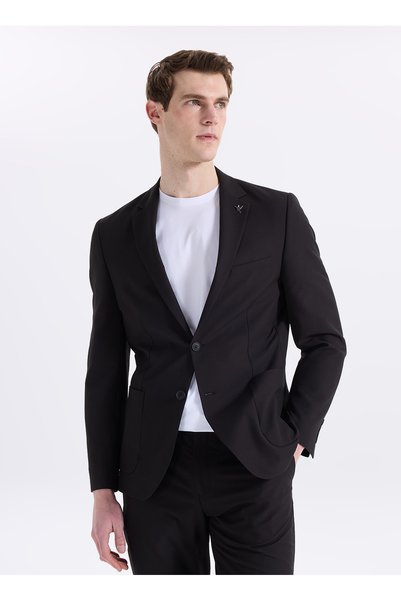 Black Men's Slim Fit Striped Jacket Napoli̇- Ft- 2A