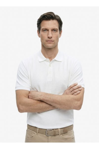 White Men's Slim Fit Jacquard Polo T-Shirt F6Sm-Tst 0939 Nb