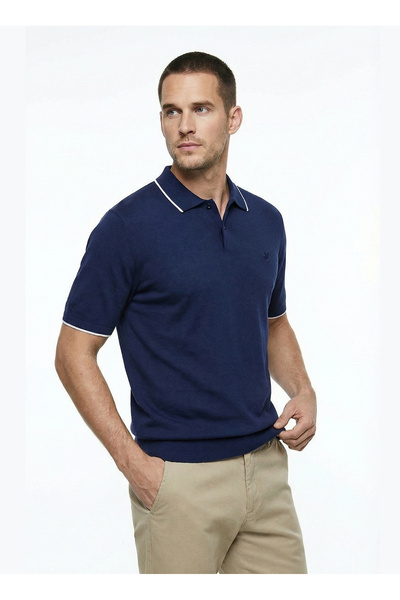 Navy Blue Men's Plain Slim Fit Knit Sweater F6Sm-Kzk 2048
