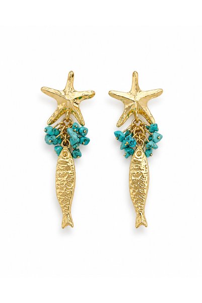 Steel fish charm earrings