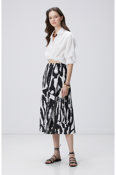 Black and White Patterned Linen Skirt