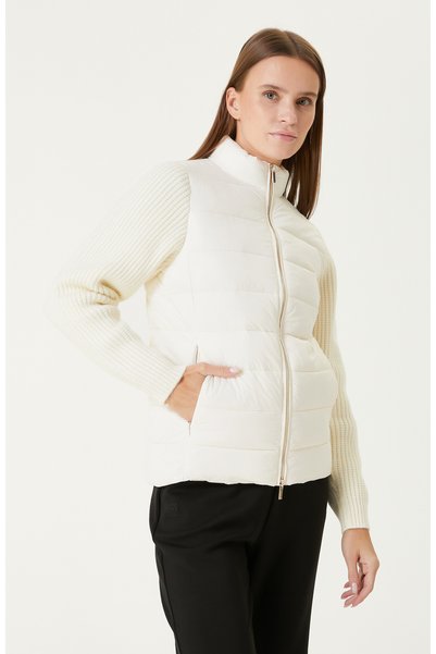 Off-White Knitted Puffer Coat with Sleeves