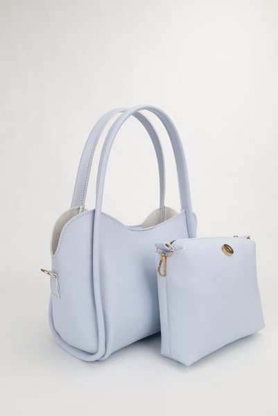 Women's Three-Compartment Special Design Removable Makeup Bag Ice Blue Faux Leather Hand and Shoulder Bag Rain