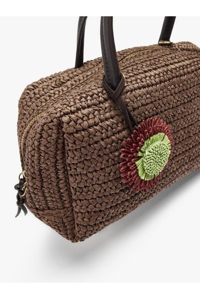 Women's Wicker Effect Bowling Bag with Charm