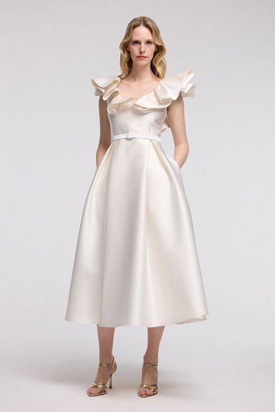 Mert Aslan Midi Dress with Ruffled Collar