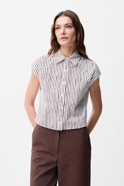 Ecru Striped Poplin Shirt