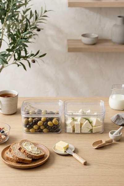 2-Pack Vacuum Rectangular Storage Container with Labels - Breakfast Container 900 ml