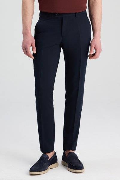 Navy Blue Dobby Fabric Pants