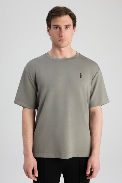 Relaxed Fit Khaki Plain T-Shirt