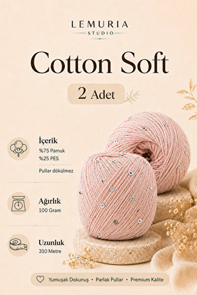 Cotton Soft 2 парчиња памучно предиво со светки, меко премиум предиво за рачно плетење, 100 Gr 310 M