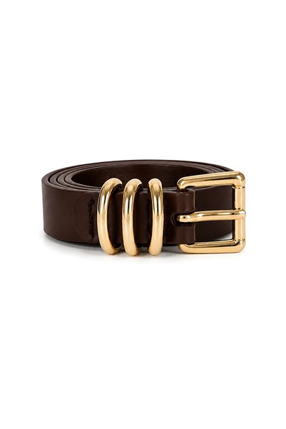 Brown Shk3013 Women's 3-Bridge Detailed Gold Buckle Thin Faux Leather Waist Belt