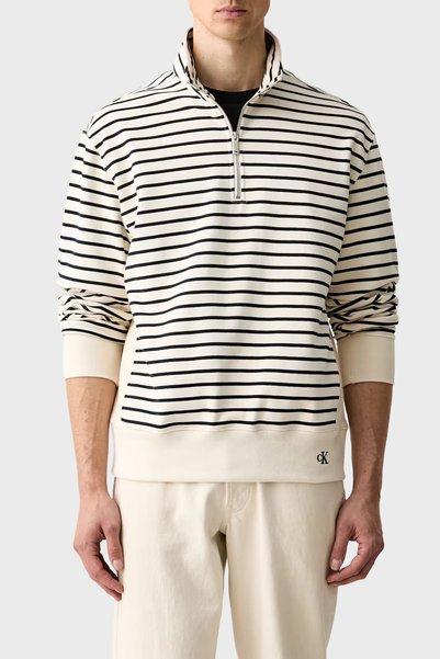 Cotton Logo Relaxed Fit Zippered Stand-Up Collar Sweatshirt LV04RG261GYAS Men's SWEAT LV04RG261
