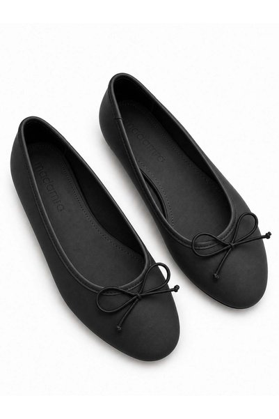 Black Women's Bow-Detail Casual Ballet Flats – Soft Insole Flat Sole Ballerina Shoes