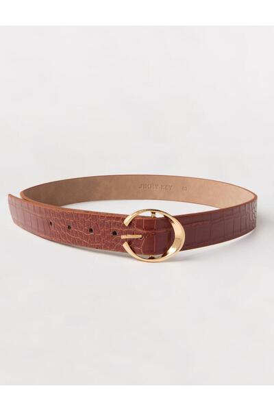 Brown Patterned Leather-Look Belt