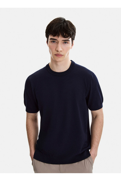 Navy Blue Men's Cycling Regular Fit Sweatshirt B35S40029