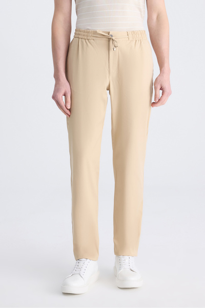 Ds Damat Relaxed Fit (Pile-Free) Beige Diagonal Tencel ™ Cotton Blend Lycra Jogger Pants