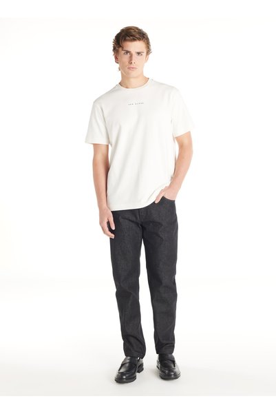 Black Oxford Straight Fit Raw Jean Pants