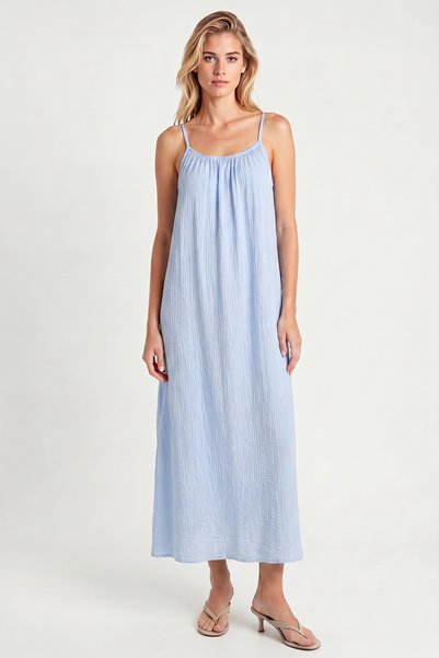 Strappy Summer Long Muslin Dress Lgx0007 Sky Blue